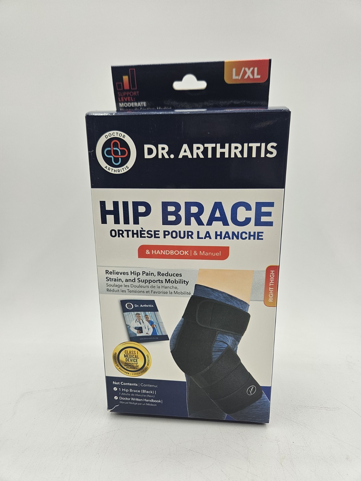 Dr. Arthritis Hip Brace L/XL Right Thigh Worn Once Black & Handbook Quick Guide!
