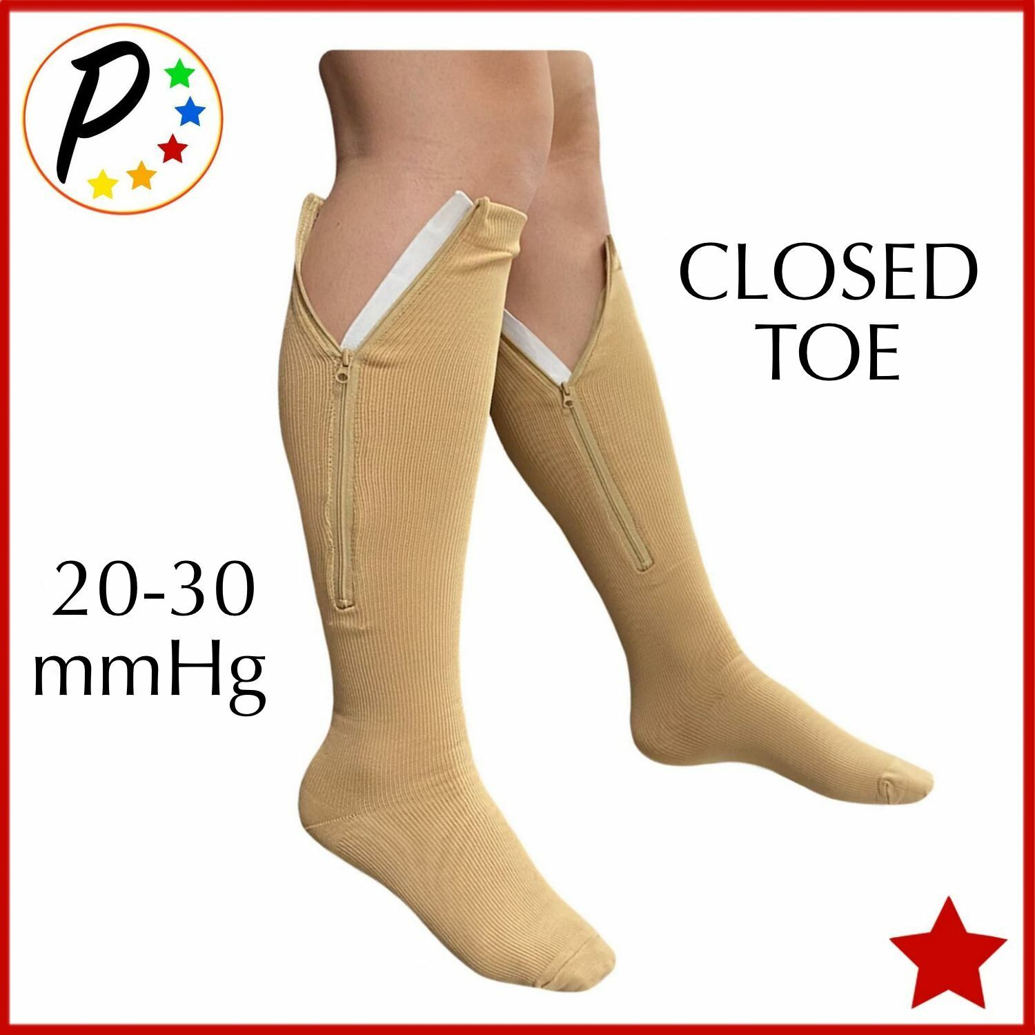 🔴 Presadee Double Side Zipper 20-30 mmHg Firm Compression Leg Closed Toe Socks