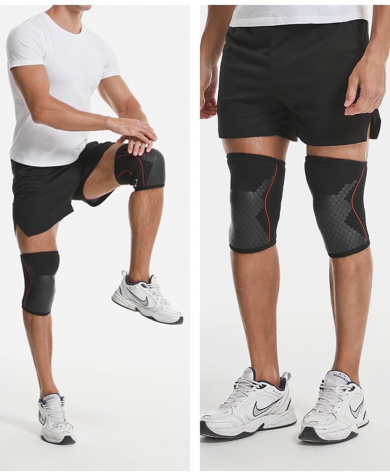 Knee Compression Sleeves for Men Women Weightlifting Large, Black Honecmb