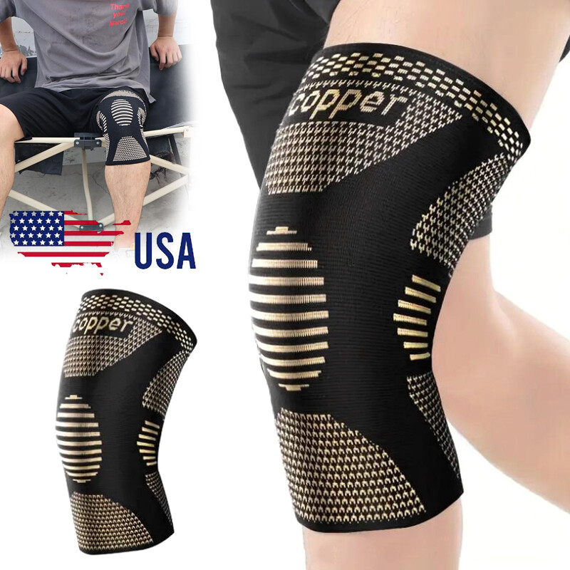Men Women Copper Knee Sleeve Compression Brace Support Joint Injury Pain Sports
