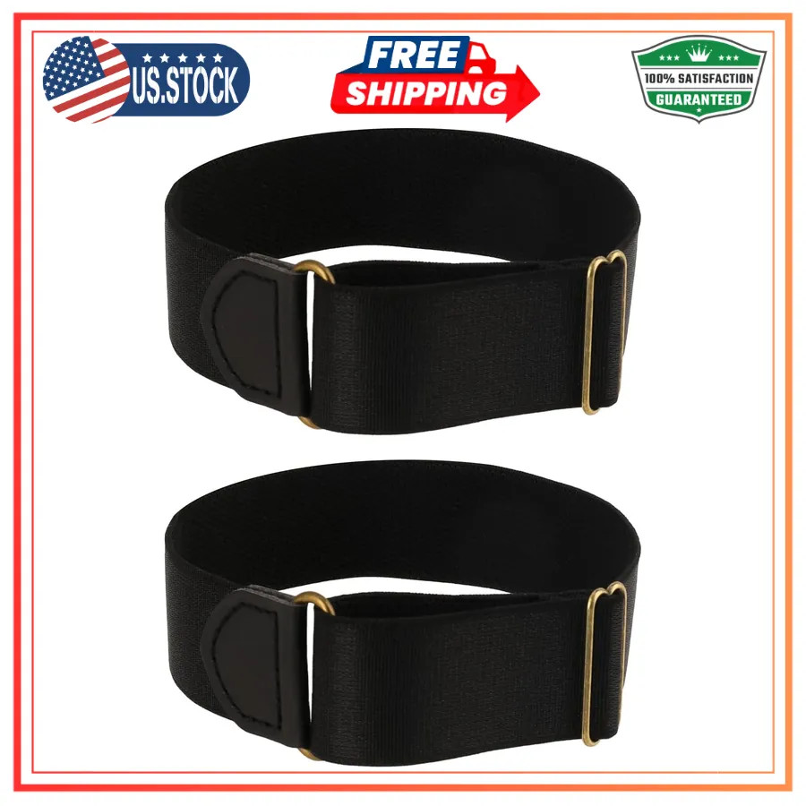 Elastic Adjustable Shirt Sleeve Garters Arm Bands Anti Slip Black 1 Pair