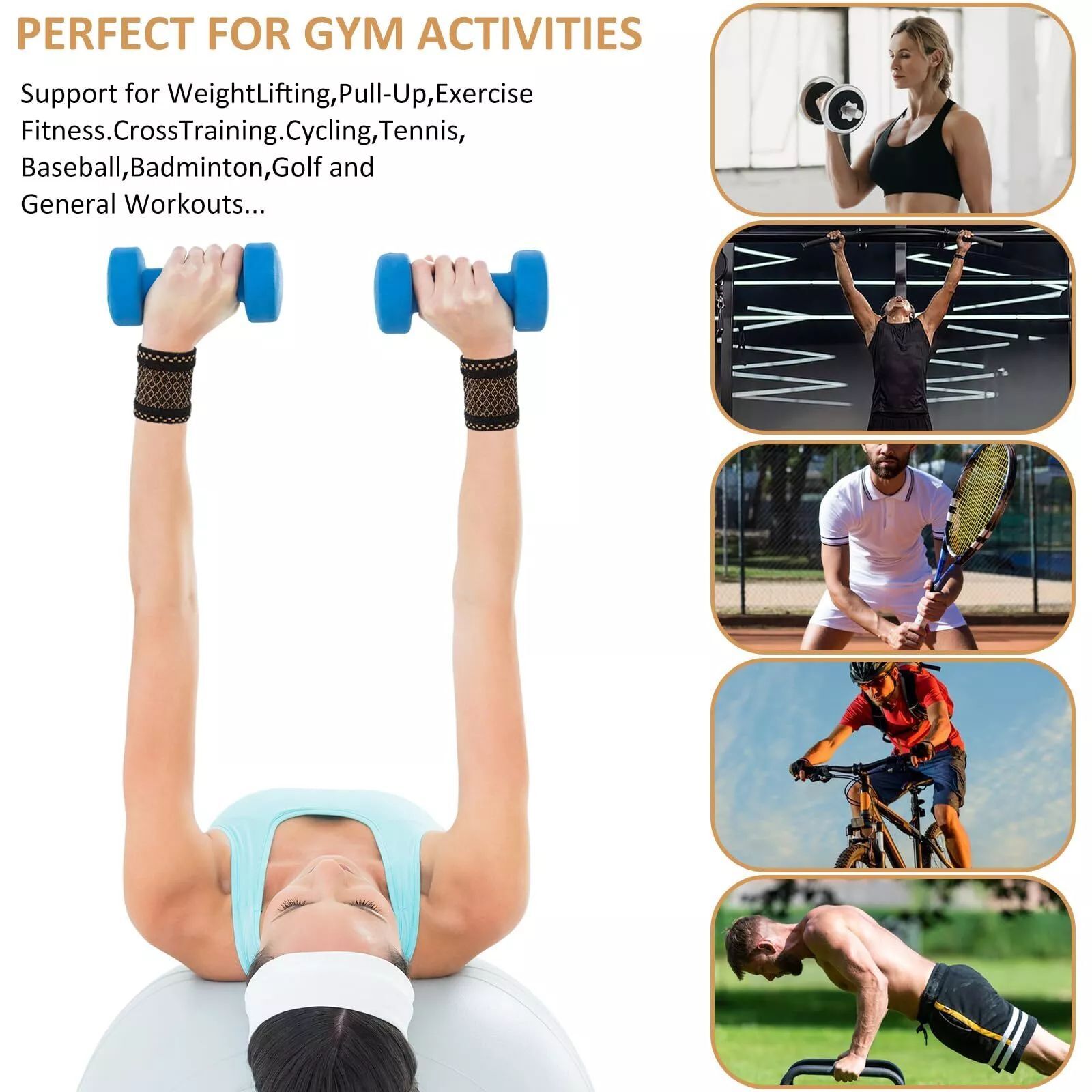 Copper Wrist Compression Brace (4Pcs), Elastic Wrist Support Sleeve Wrist Braces