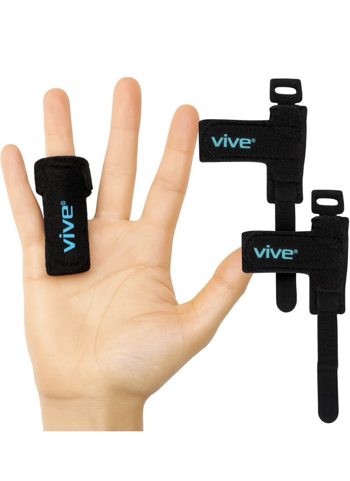 Vive Finger Splint 2-Pack Black Aluminum Adjustable Immobilization Support