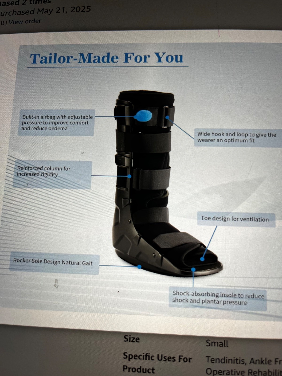 Walking Boot MEDIBOT TALL Foot Ankle Brace Support Small Black air compression