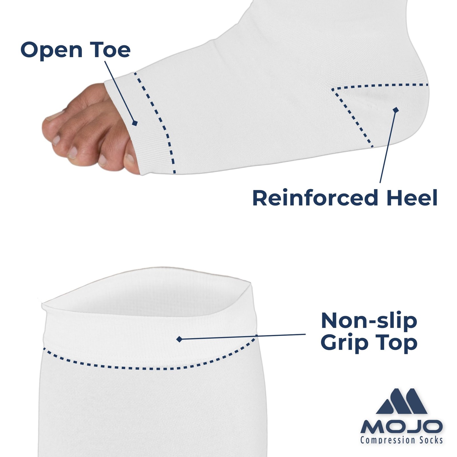 Mojo Toeless Compression Socks Women Men 20-30 mmHg Open Toe AB211 Support