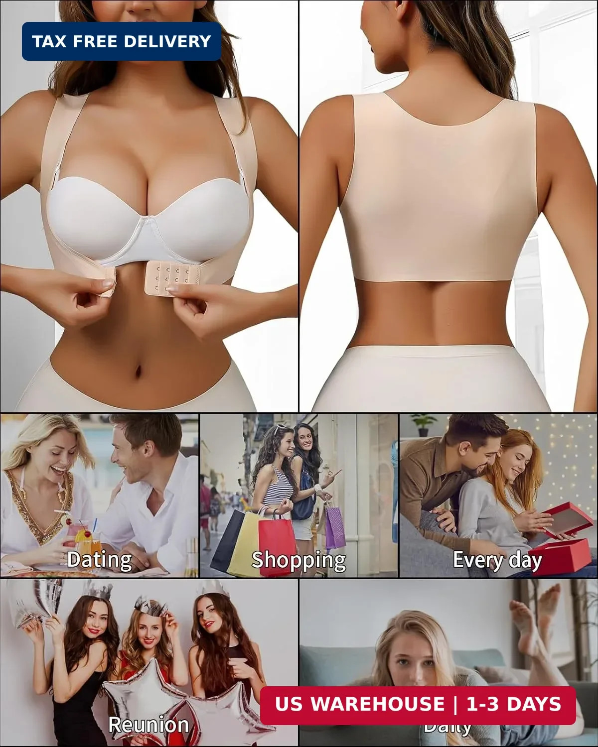 Womens Posture Corrector Adjustable Front Closure Back Support