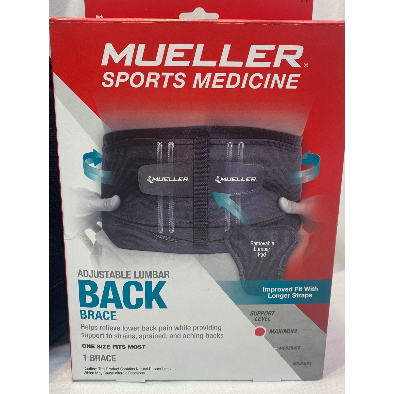 Mueller Adjustable Lumbar Back Brace Maximum Support One Size Fits Most Black