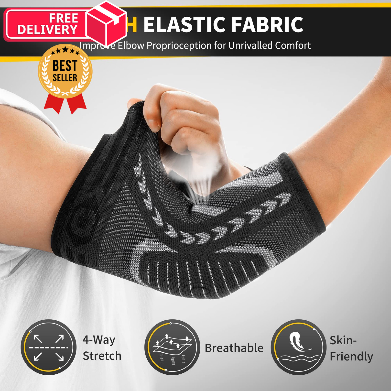 CAMBIVO 2 Pack Tennis Elbow Brace for Tendonitis and Medium, Grey