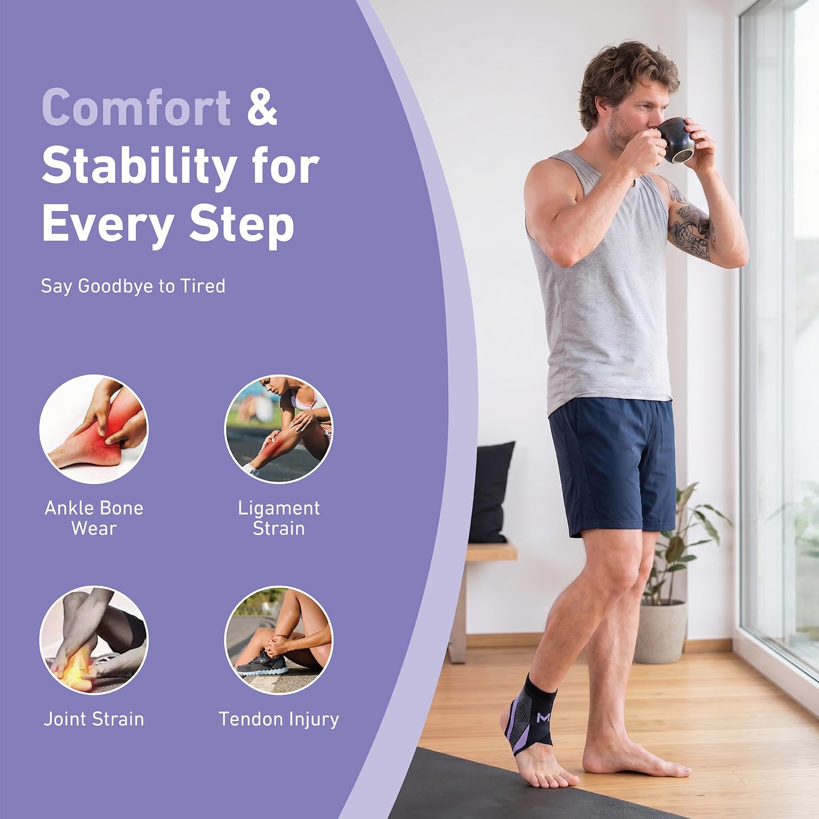 Buoydas Ankle Brace for Men & Women, Breathable Compression 1pc, Purple