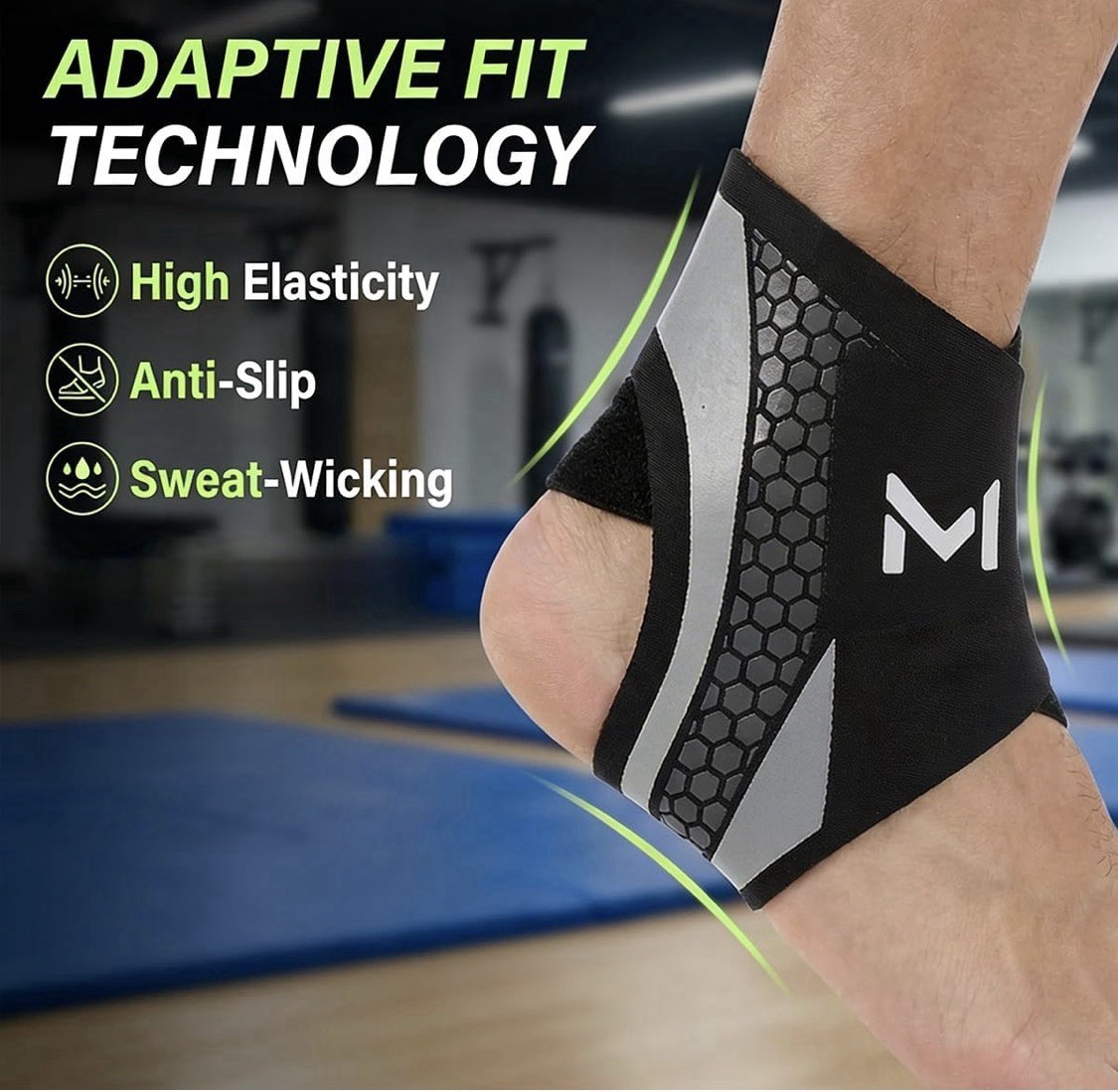 Easybos Ankle Brace TPU Honeycomb Protection Elastic Knit Black Size M