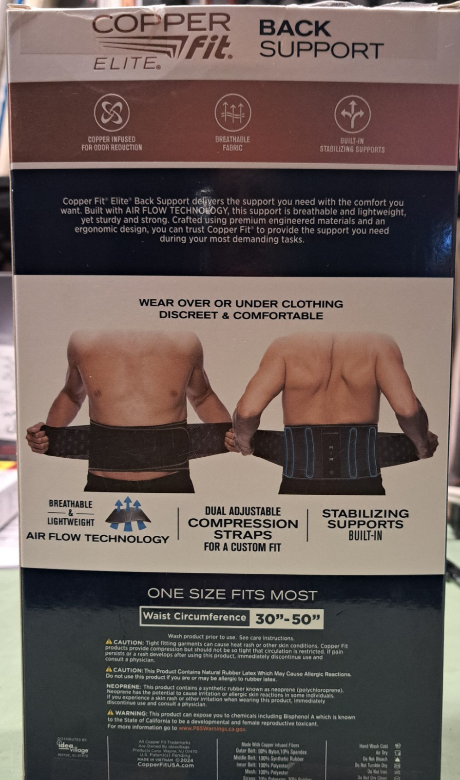 Copper Fit Elite Back Support AirFlow Back Brace Adjustable Double-Band 30-50″