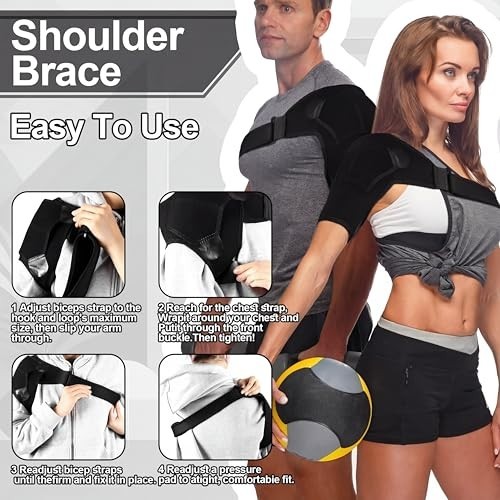 Adjustable Black Shoulder Brace Support – 2 Pcs Large Size Compression Sleeve fo