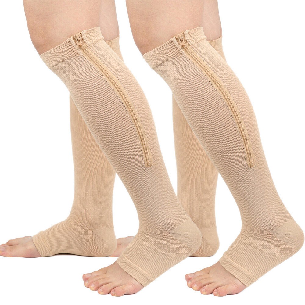 Zipper Open Toe Compression Socks 20-30mmHg Calf Leg Ankle Support Stocking