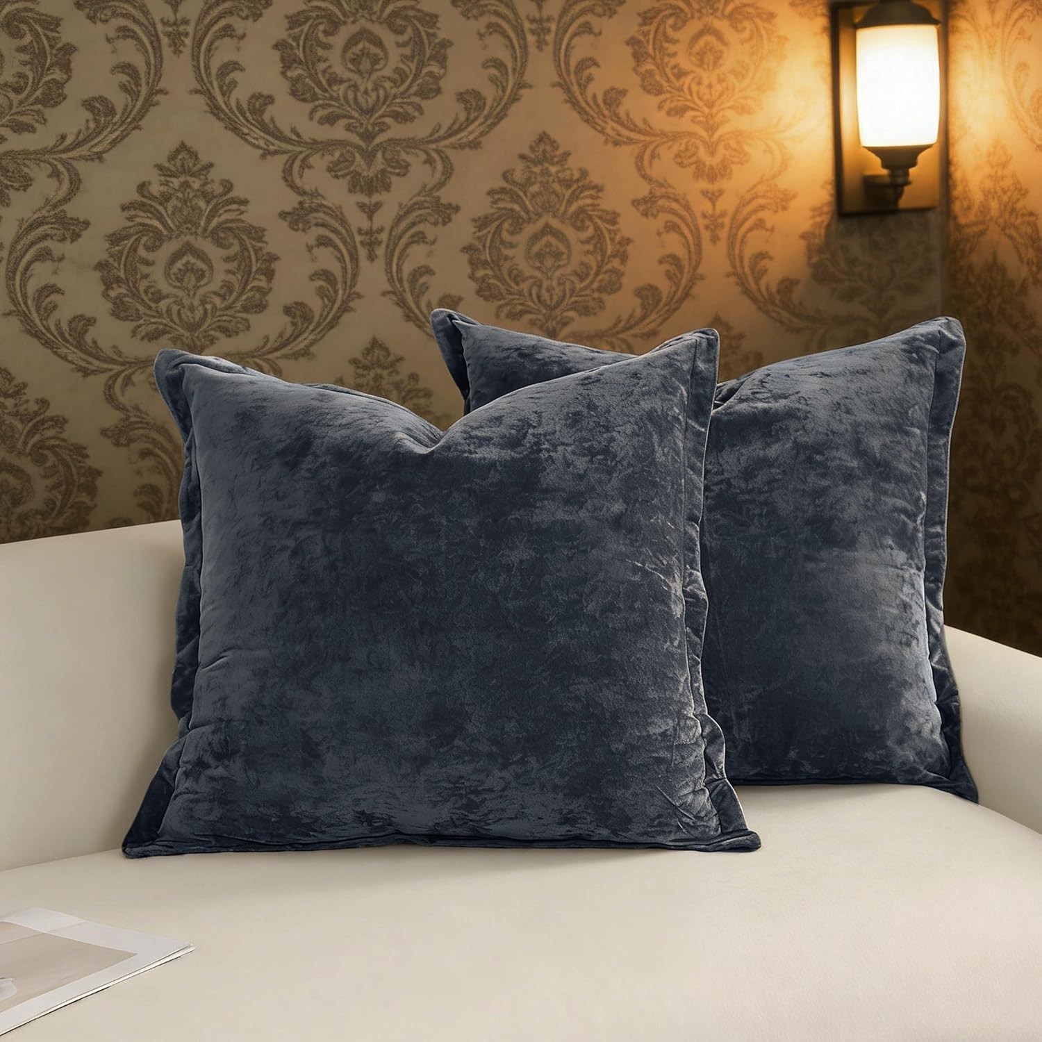 Greek Velvet Euro Sham Covers Set of 2 26×26 Luxury Soft Solid Pillow Covers for