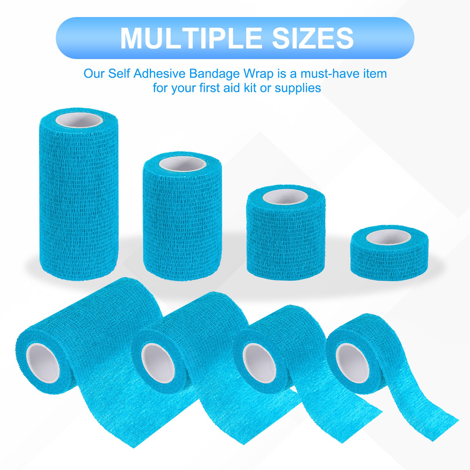 1″/2″/3″/4″ 4 Pcs 5 Yard Self Adhesive Bandage Wrap Self Tape Light Blue