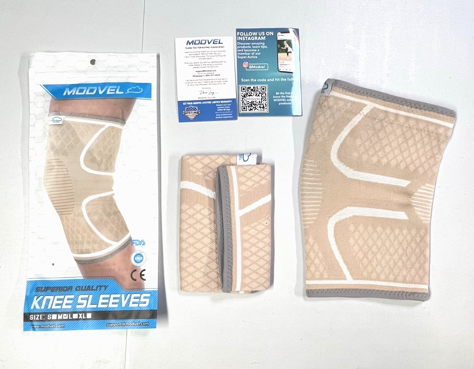 Modvel Knee Sleeve Brace Compression Support Pair 2 PCS (1 New) Size Medium Nude