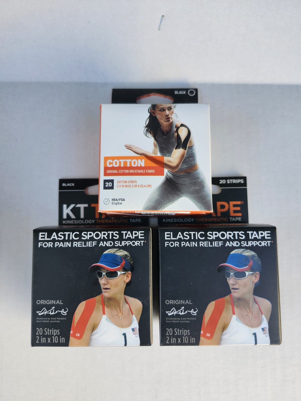 KT Tape Cotton Kinesiology Tape Black 20 Strips (3) Pack New