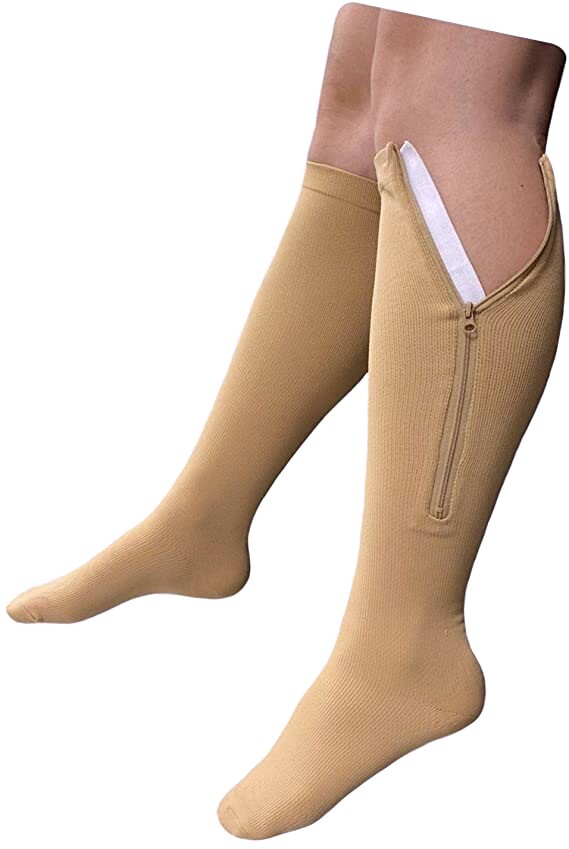 (3-Pack) PRESADEE Closed Toe 20-30 mmHg Zipper Compression Socks (Sz L/XL) Beige