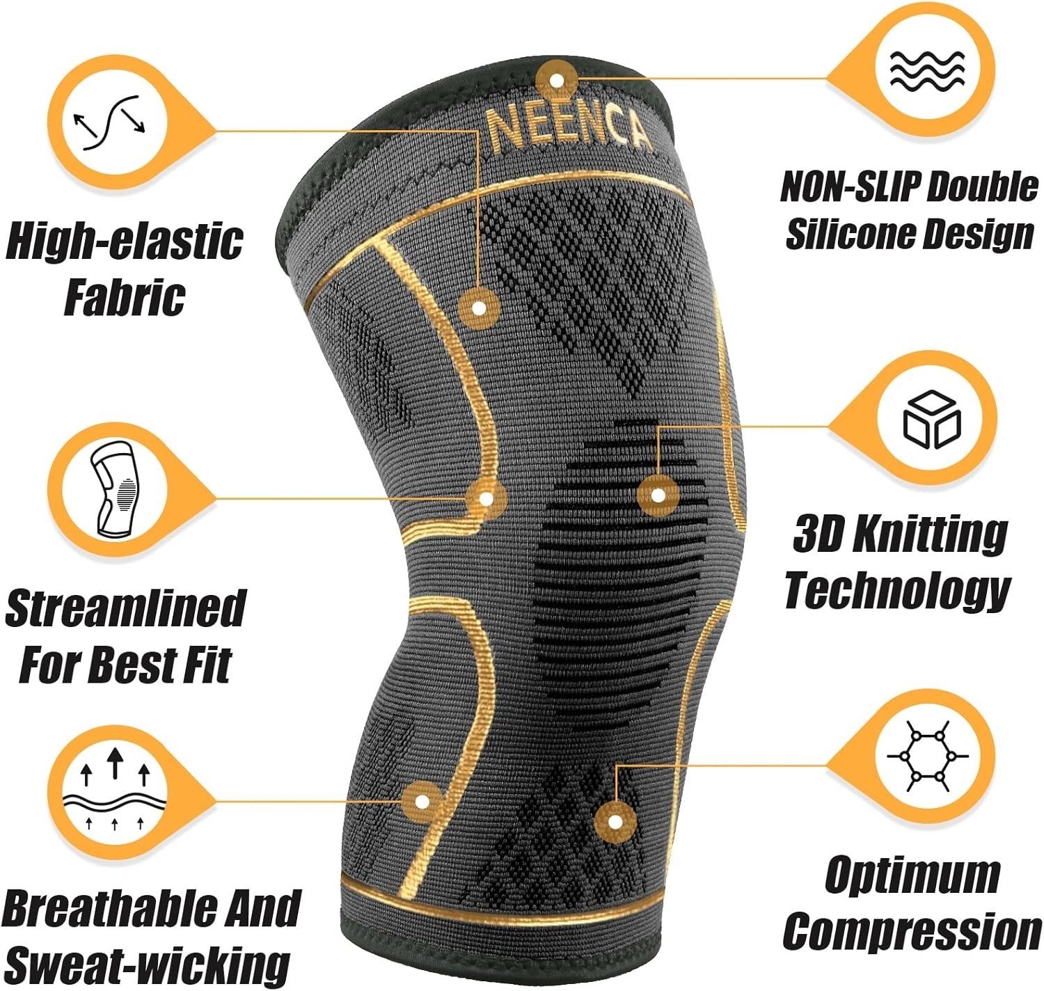 Instant Knee Pain Relief with 2 Pack Compression Sleeves for All Sports