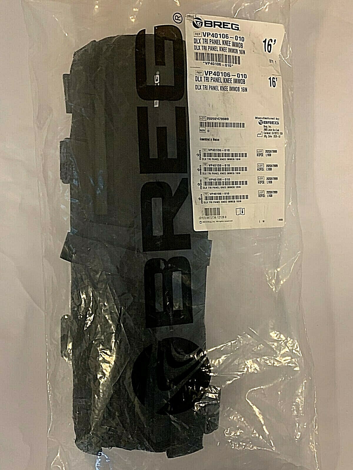 BREG 16″ Deluxe Tri Panel Knee Immobilizer VP40106-010 New – Never Used