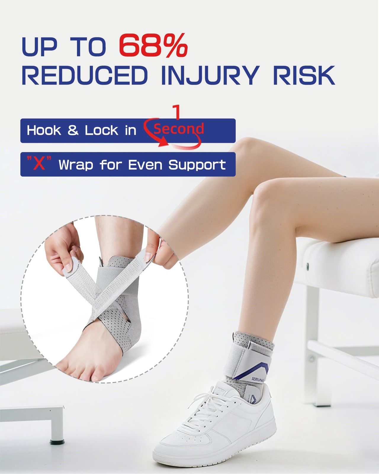Ankle Brace 2 Stabilizing Pads Adjustable Support Sprain Injury 1 PCS