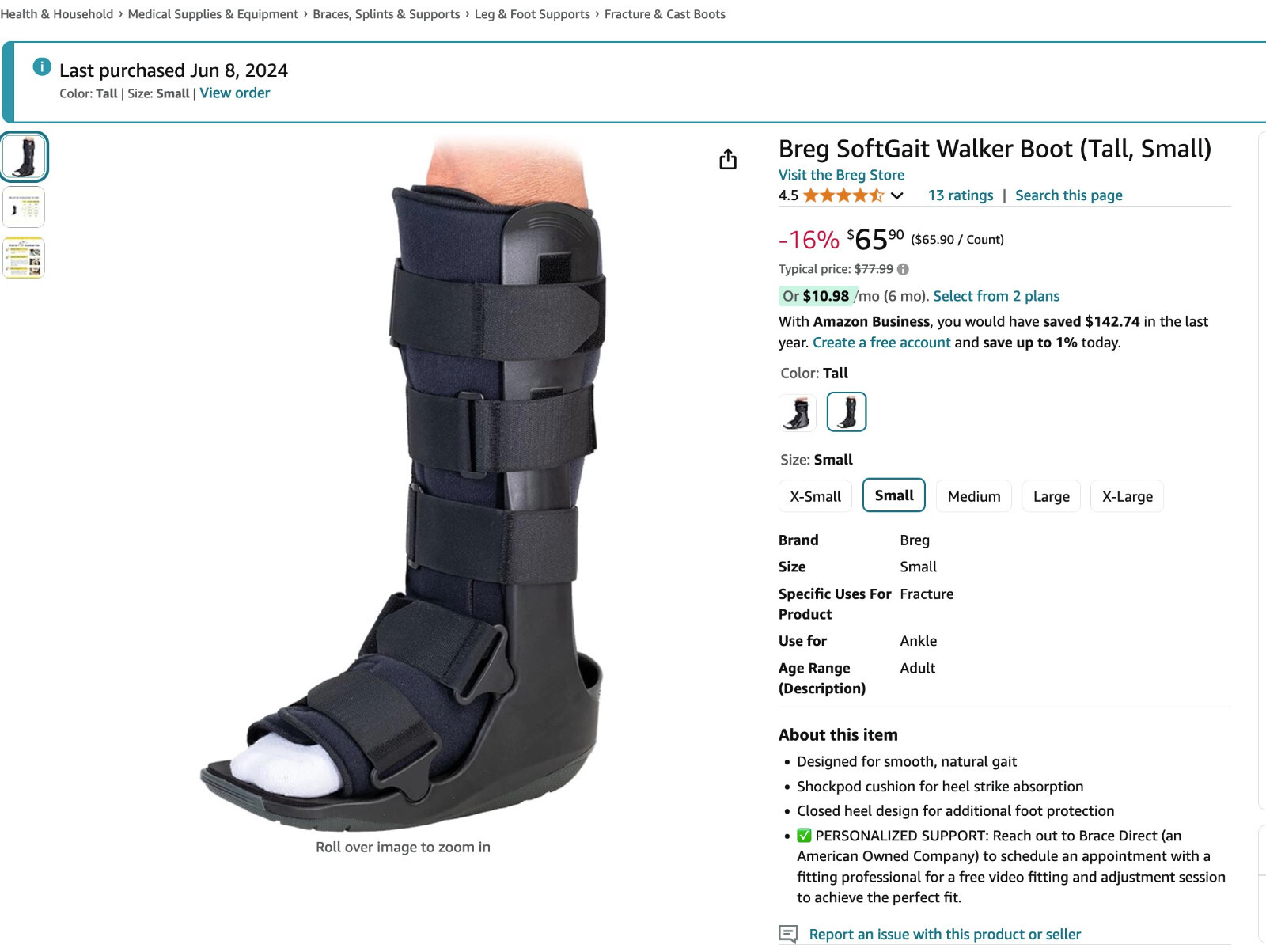 Breg SoftGait Walker Boot (Tall, Small)