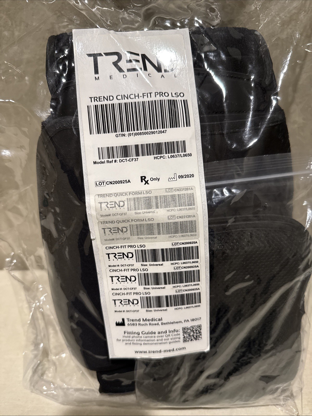 Trend Medical Cinch-Fit PRO LSO DCT-CF37 Spinal Back Brace Universal Fit SM-3XL