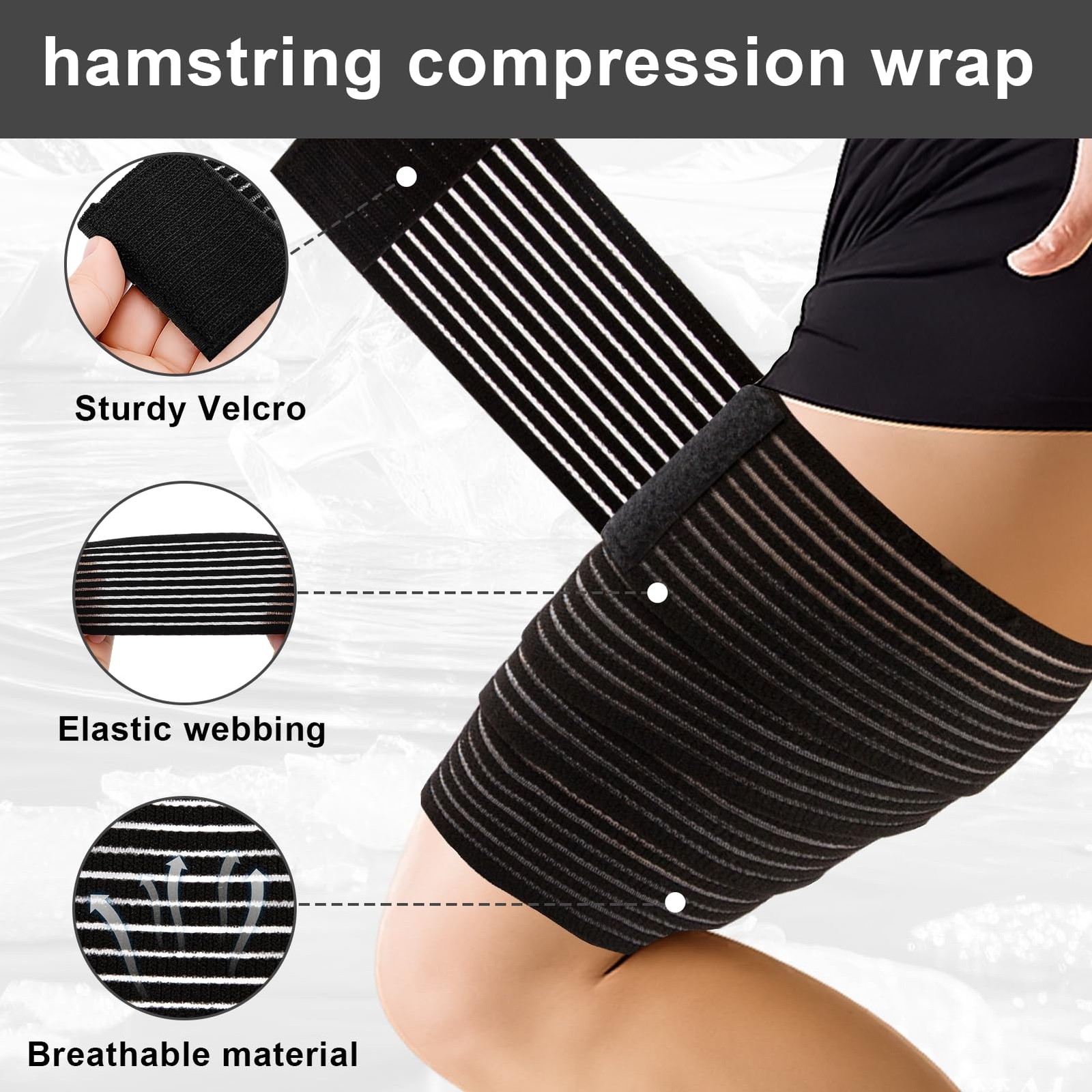 2 Pcs Hamstring Thigh Compression Wraps Adjustable Thigh Compression Support