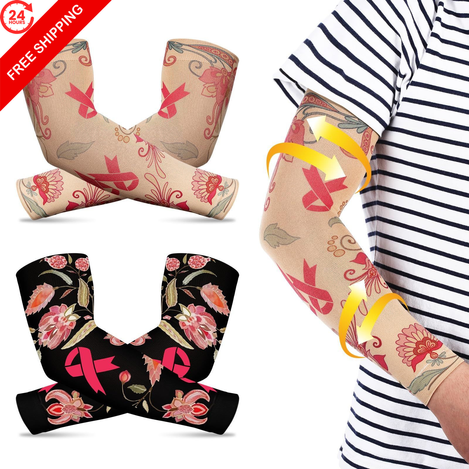 Toulite 2 Pairs Lymphedema Compression Arm Sleeves One Size, As Picture Shown