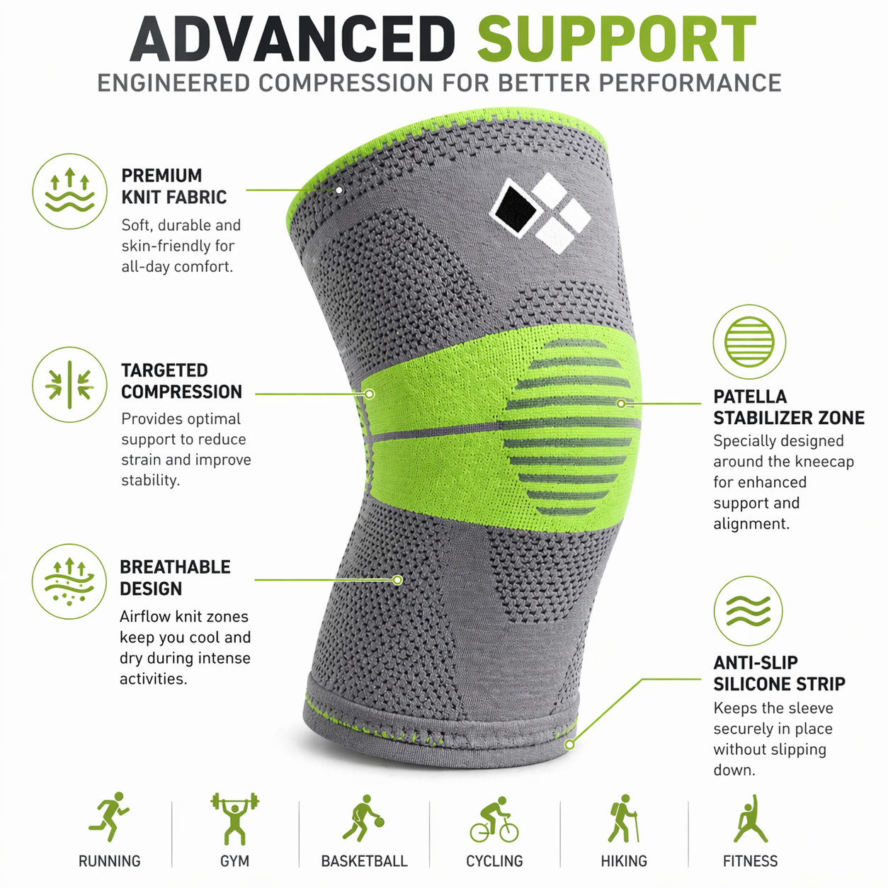 Knee Compression Sleeves (Pair) Support Running Gym Pain Joint Relief Arthritis