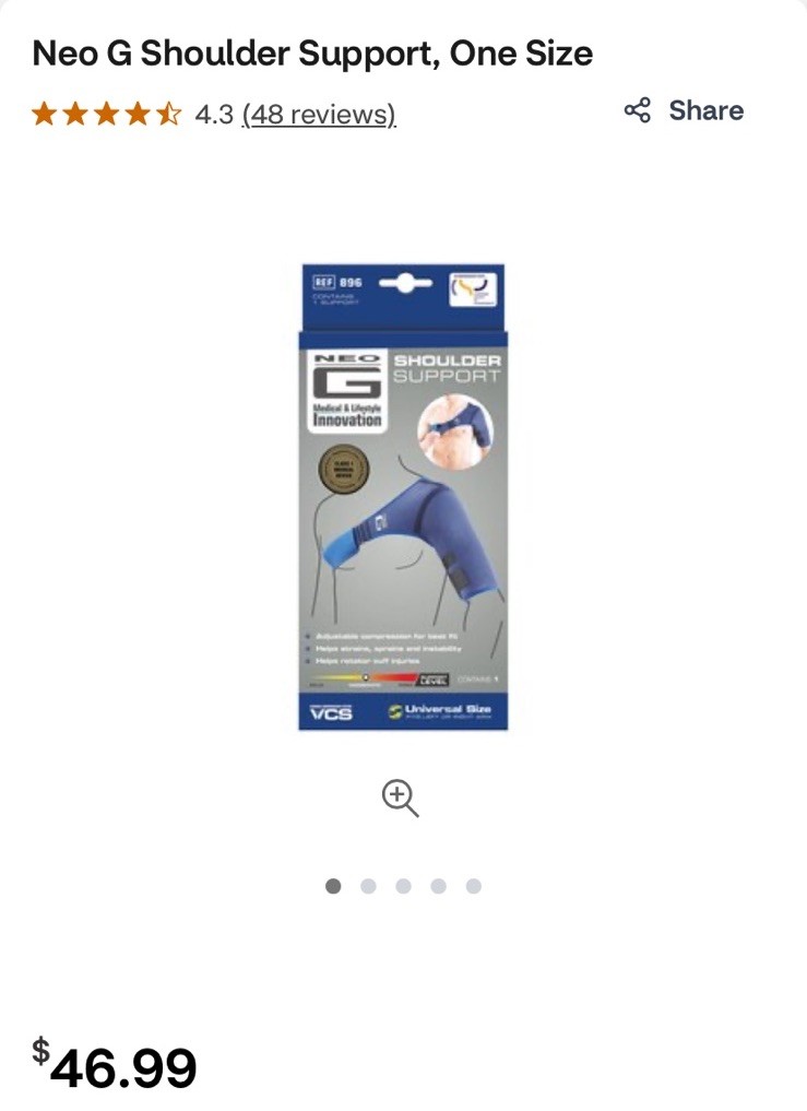 Neo G Shoulder Support Brace #896 Universal Fits Right or Left Arm