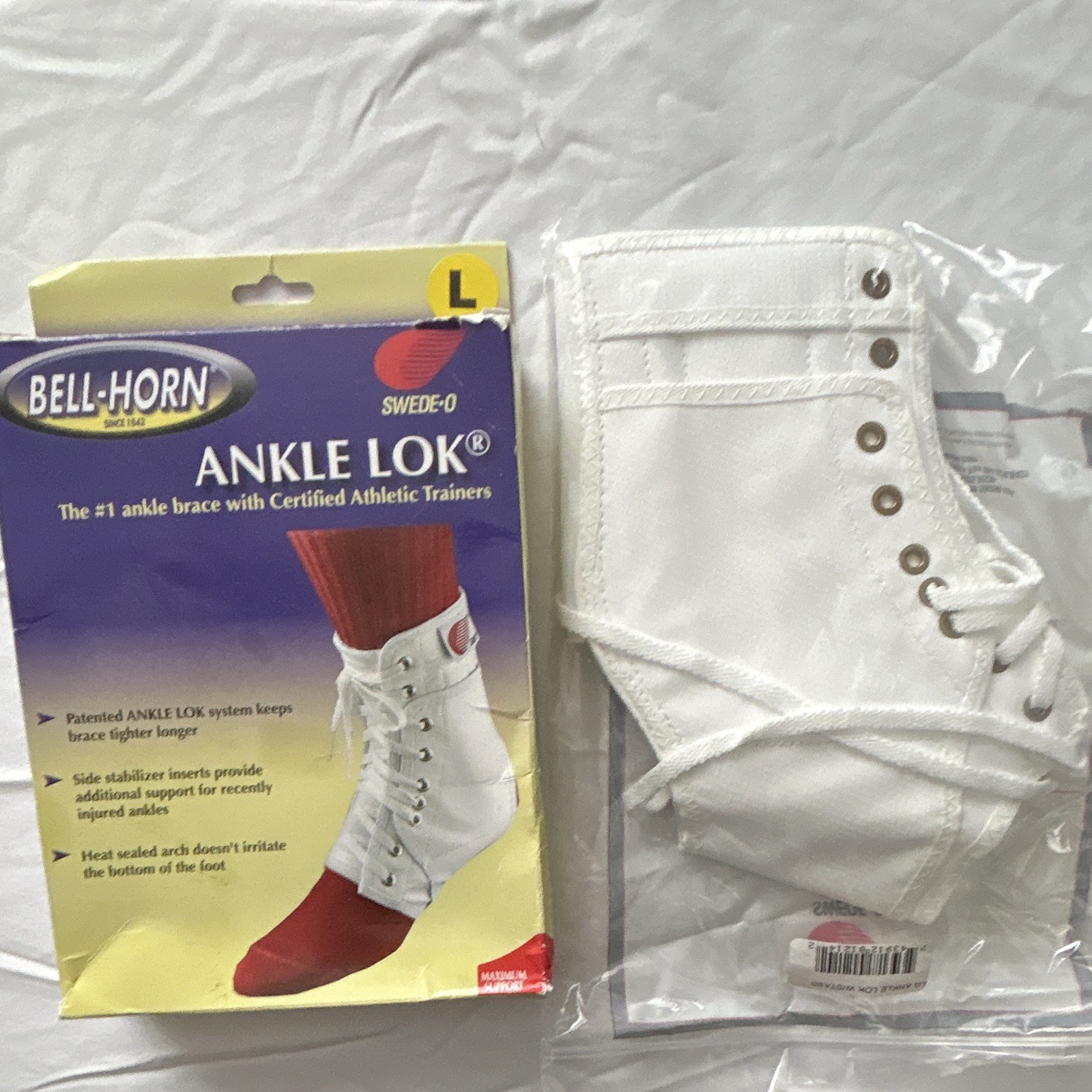 Bell-Horn Ankle Lok Lace-Up Ankle Brace, White Size L Stabilization Support