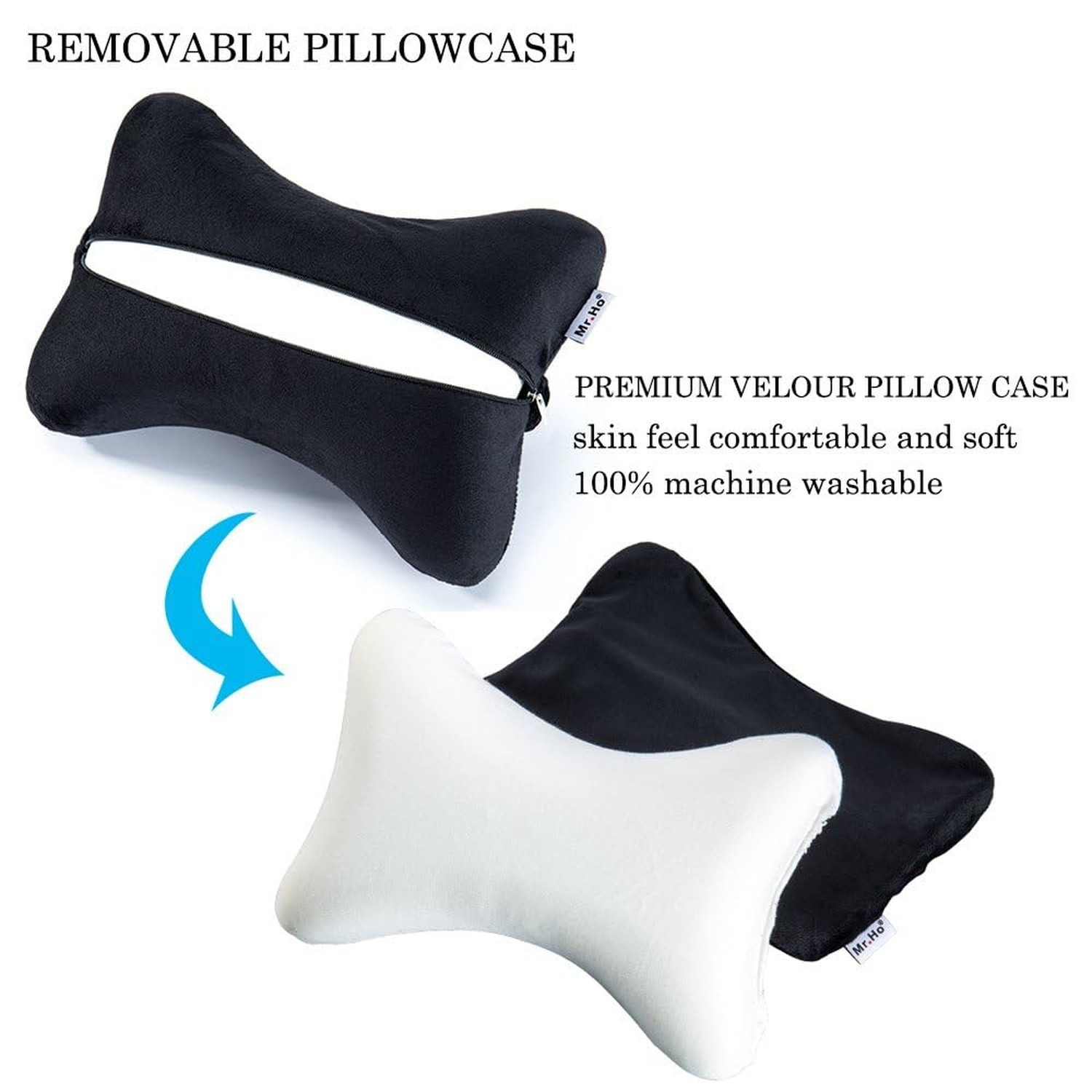 Car Memory Foam Neck Pillow with Premium Velour Washable Removable Pillow Cas…