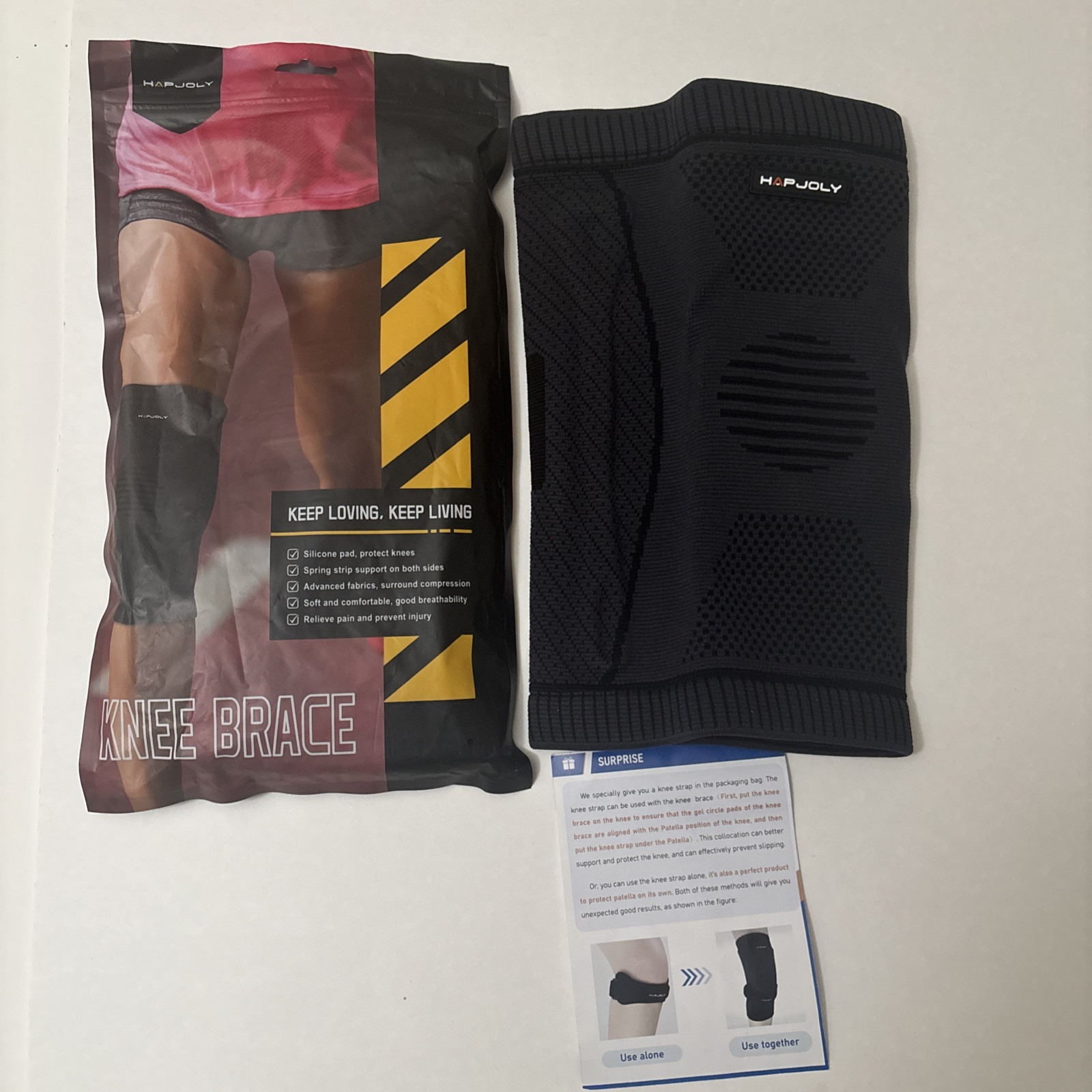XL Hapjoly 2 Piece Silicone Pad Spring Strip Support Compression Knee Brace
