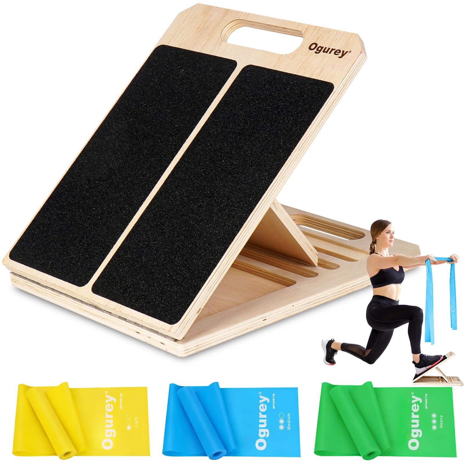 4 Pieces Slant Board with Exercise 15.35 x 11.61 x 1.18 Inch, Natural Wood