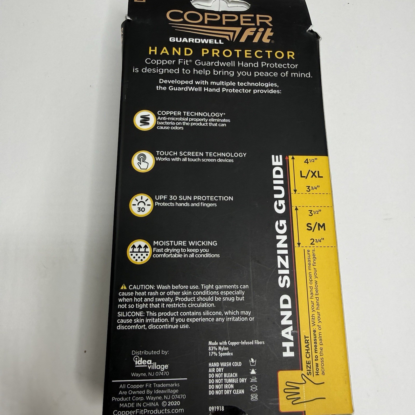 Copper Fit Guardwell Hand Protector Compression Gloves L/XL Black NEW
