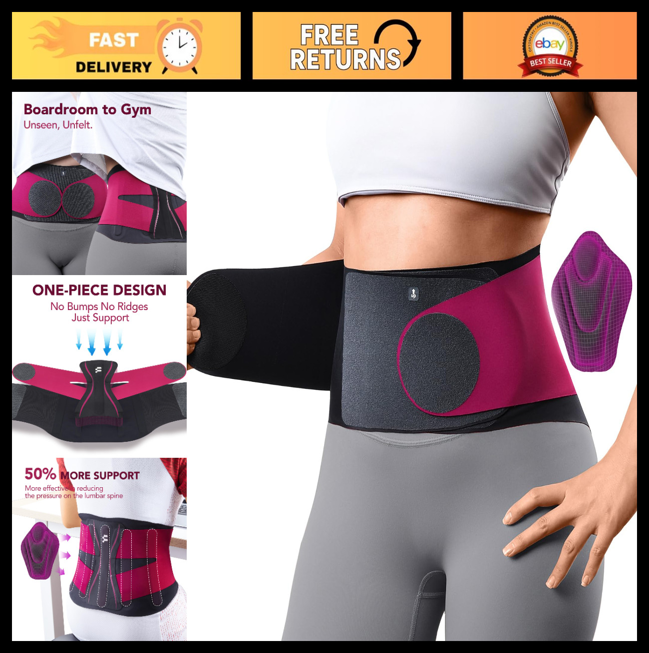Ultra Thin 0.5mm Back Brace for Men & Women, Seamless Yoga Fabric, Lumbar Suppor