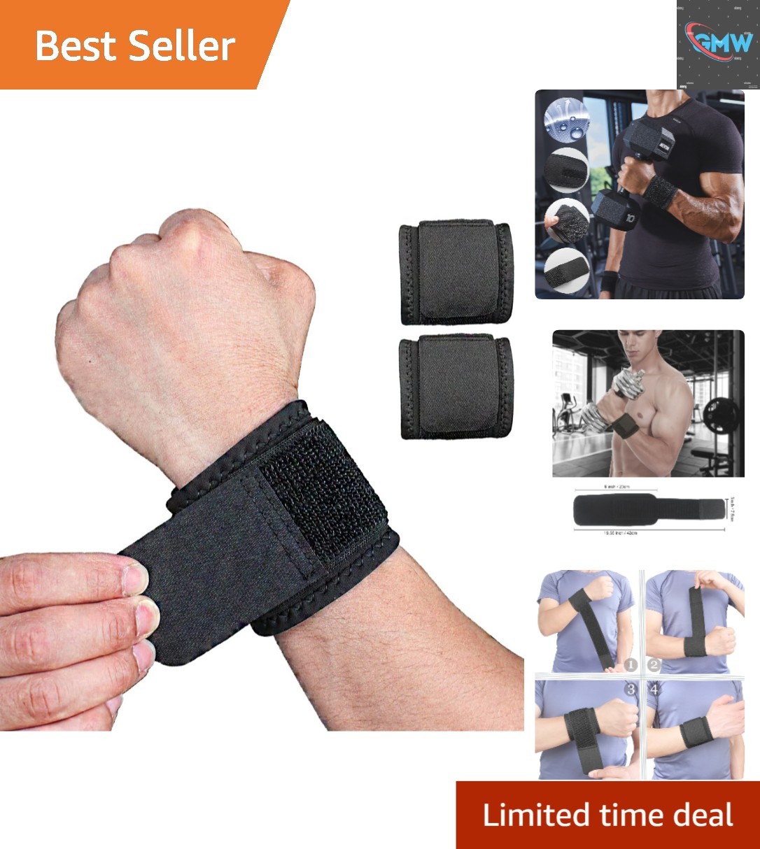 Black Neoprene 2-Pack Wrist Support for Arthritis & Weightlifting Pain Relief