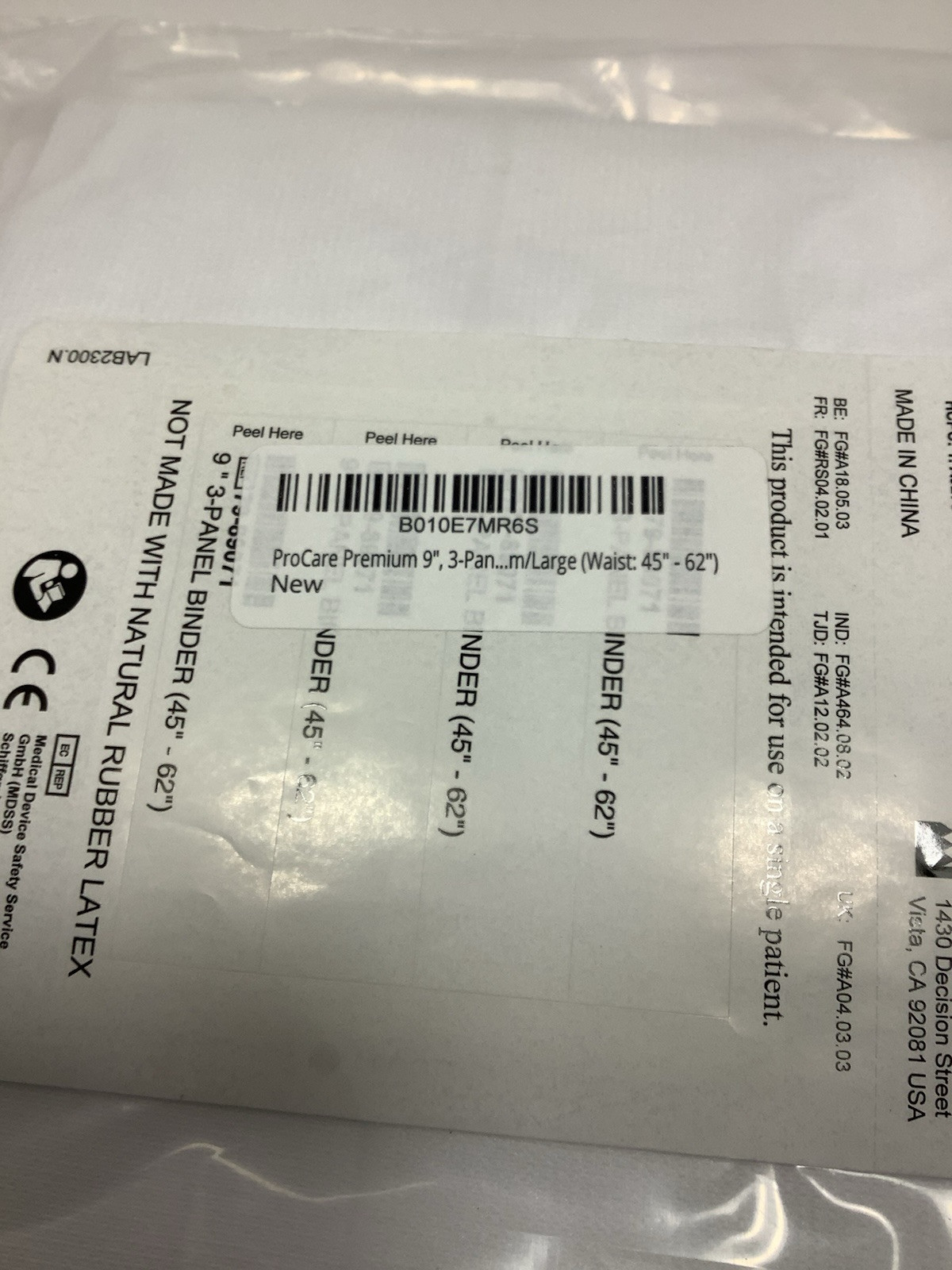 Procare Elastic Compression Binder – 9” 3-panel Size 45in to 62in NEW