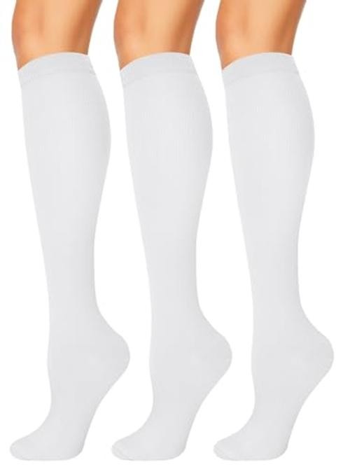 3 Pairs Compression Socks for Women & Men 15 Small-Medium 02 White/White/White