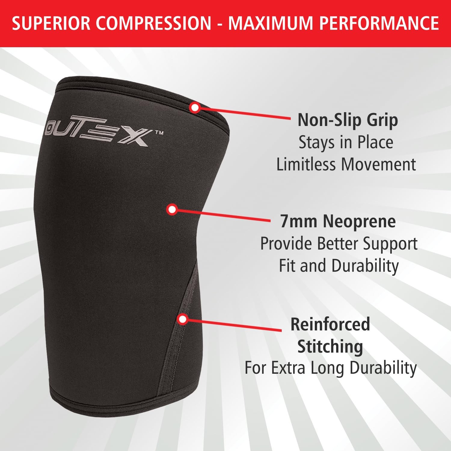 Outex Knee Sleeves for Weightlifting & Powerlifting (Pair) – 7mm Large, Black