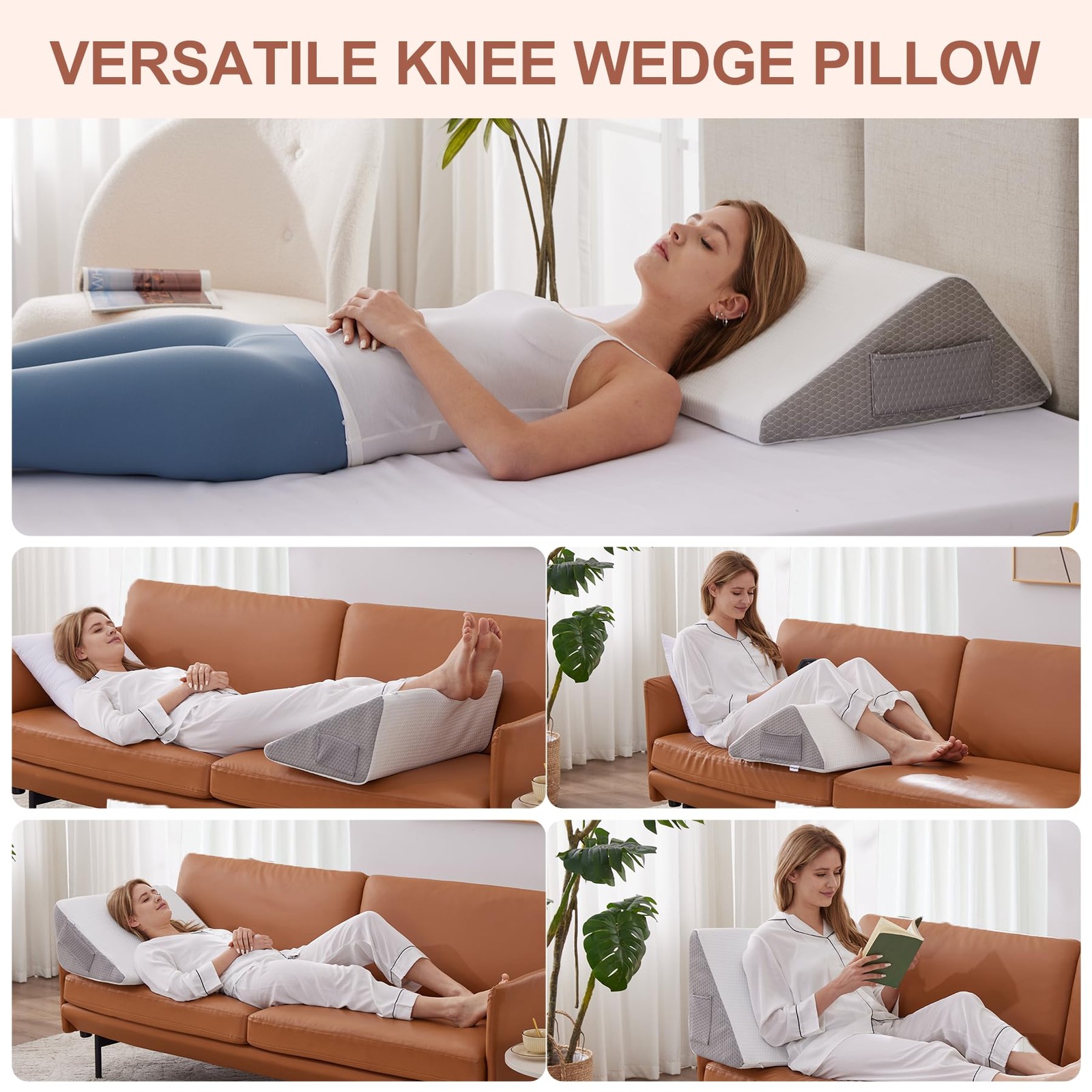 Bedluxe Knee Pillow for Back Sleeping, Leg 23.6*18.9*7.9 Inch, White/Grey