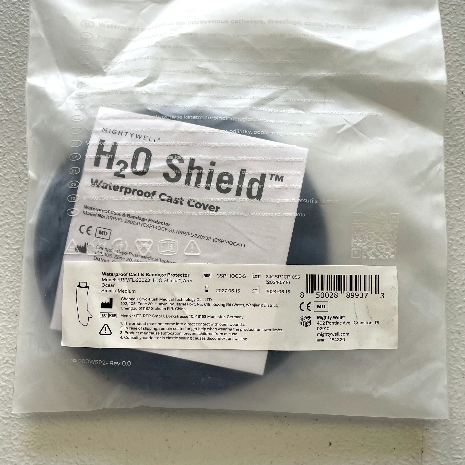 Mightywell H2O Shield Waterproof Cast/Bandage Cover Adult Arm Forearm S/M