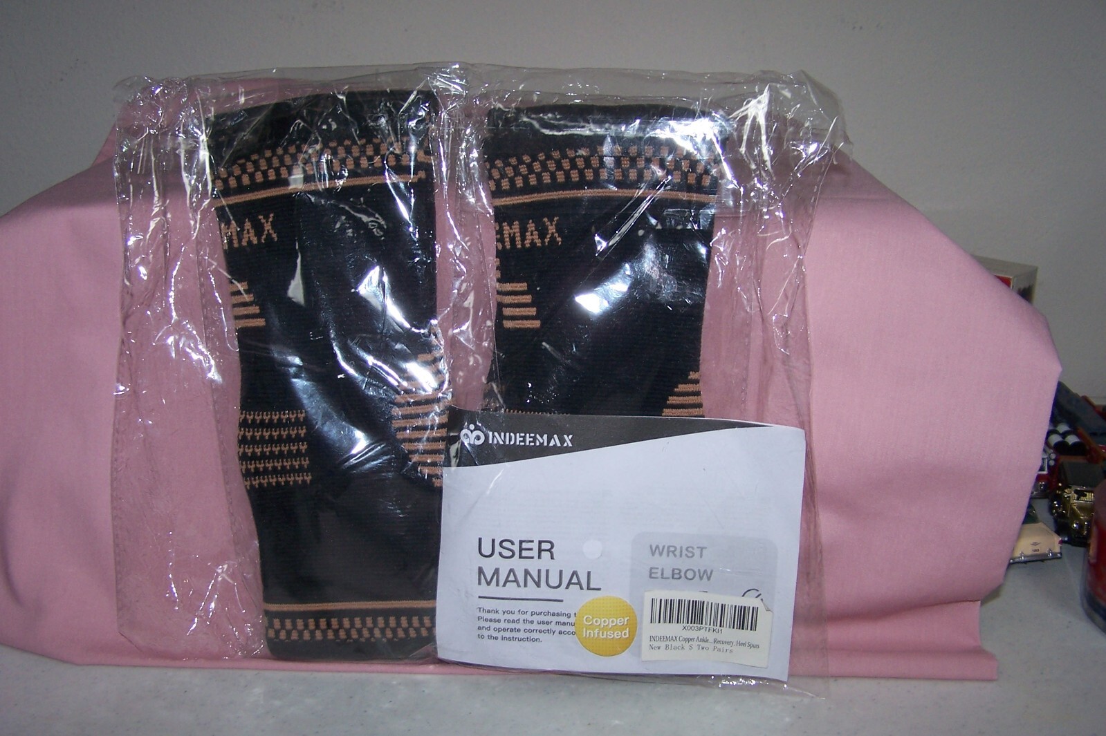 (2) INDEEMAX Copper Infused Ankle Brace Set for Men (Pair), Small Silver/Black