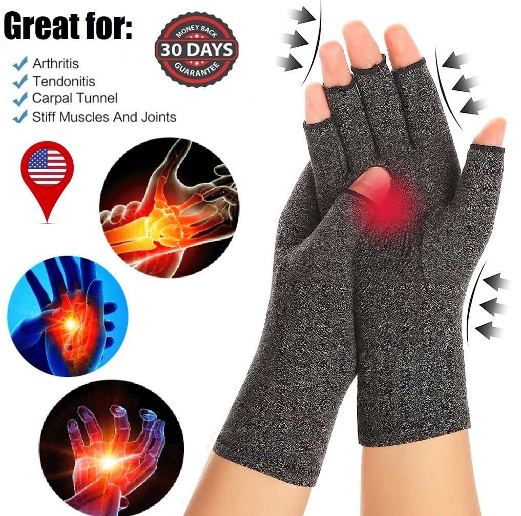 Half Finger Copper Arthritis Compression Gloves Hand Support Joint Pain Relief