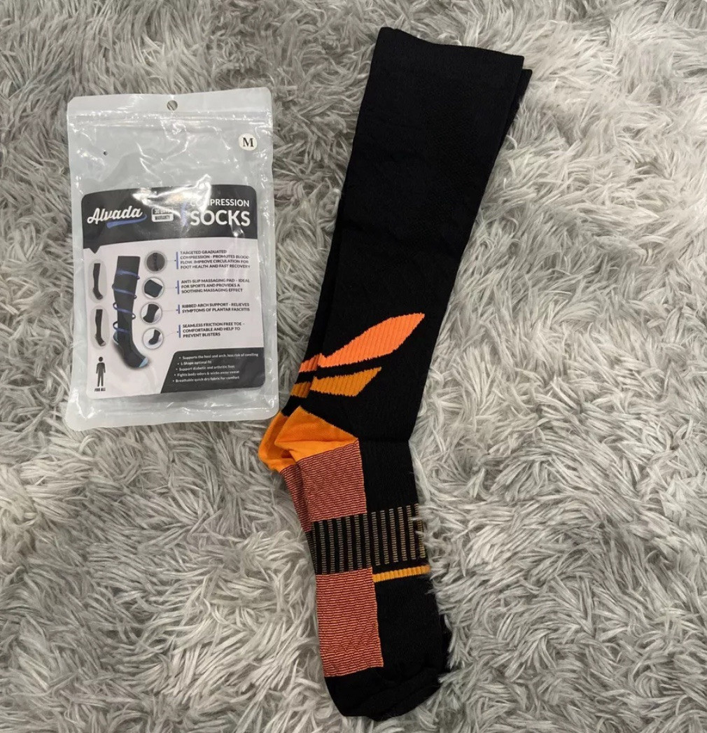 Compression Socks Marathon Orange and Black Boom Knee High Medium