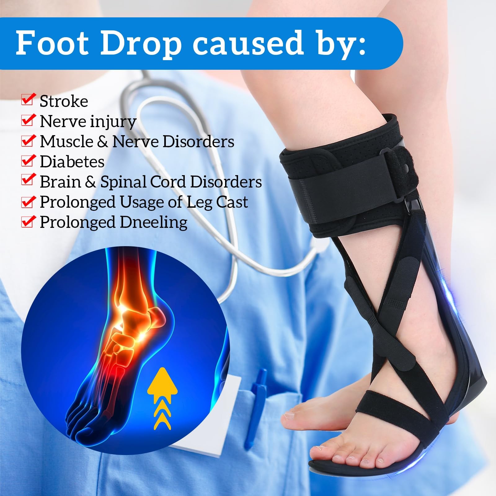 Drop Foot Stabilizer AFO Brace Walking Shoe Ankle Orthosis Stroke Left Large