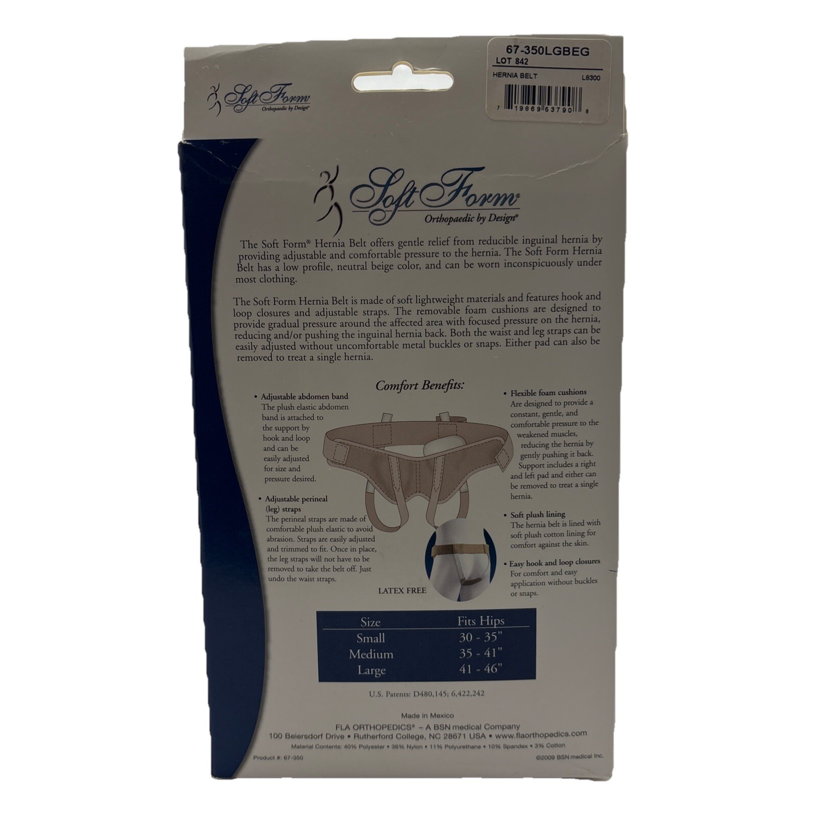 FLA Orthopedics Soft Form Hernia Belt For Men Beige Size Large New In Box
