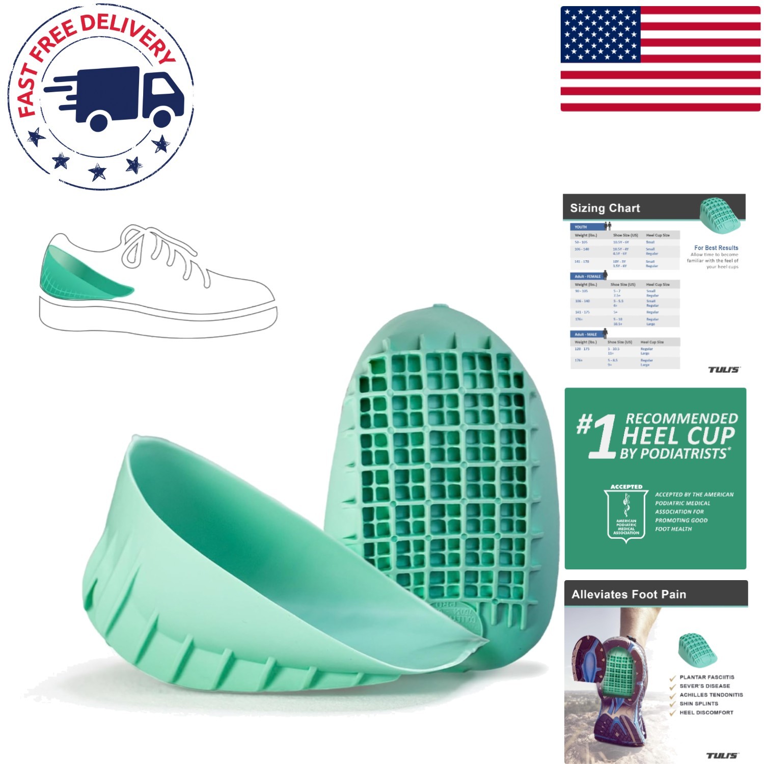 Podiatrist-Recommended Tuli’s Heel Cups for Plantar Fasciitis & Sever’s Disease