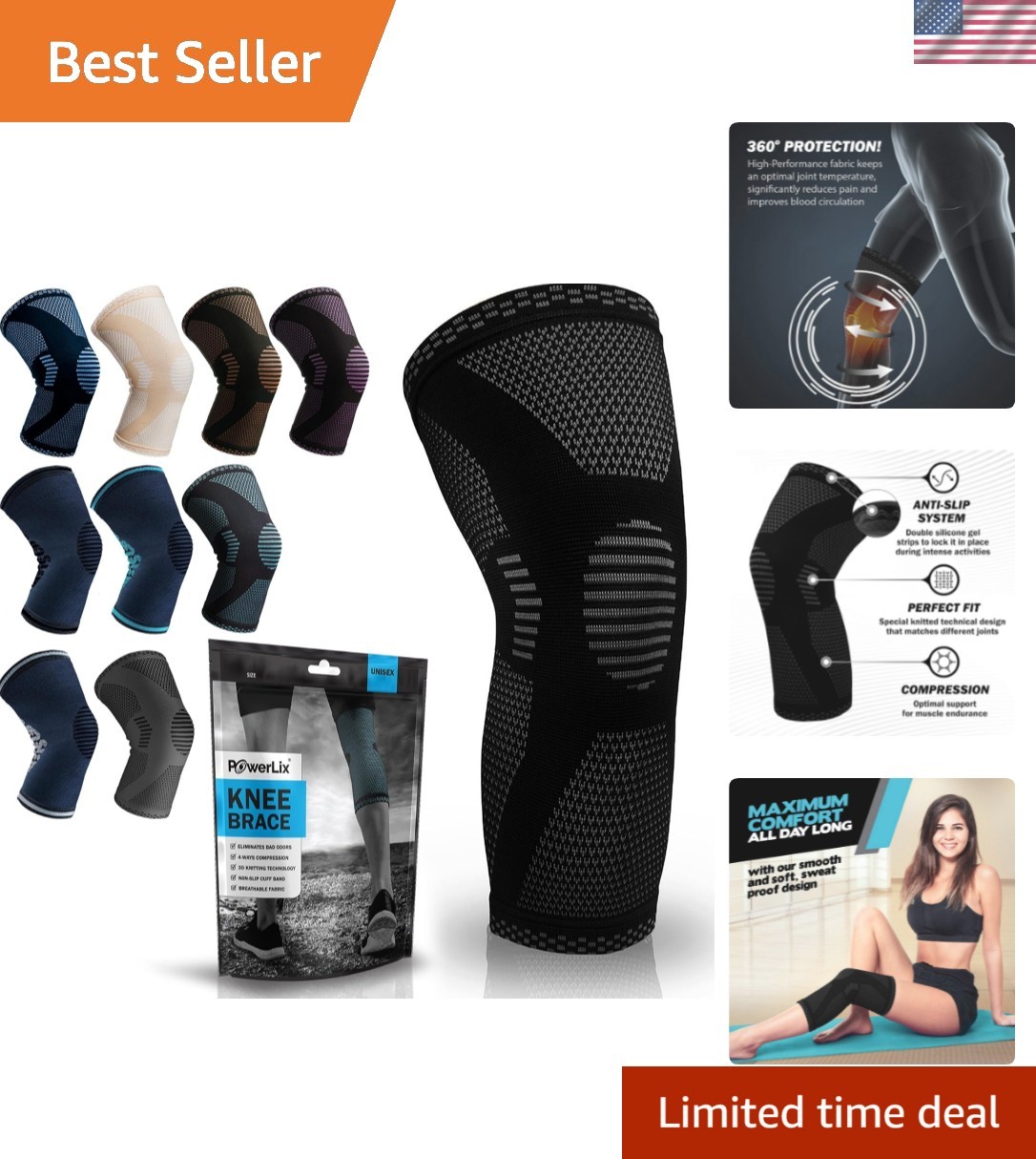 Advanced Knee Support Sleeve – Compression, Pain Relief for All Sports, Large